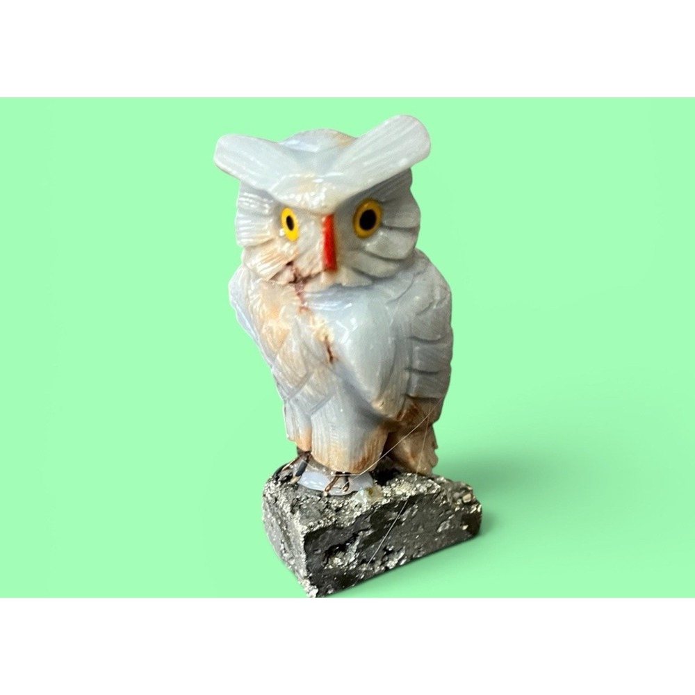 Peruvian Peru Stone Rock Owl Bird Figurine Hand Carved Mineral Art Fools Gold - Picture 2 of 9